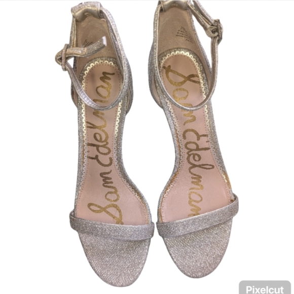 Sam Edelman Patti Ankle Strap Heels Gold Glitter Stiletto Sandals Size 7.5M - Picture 3 of 12